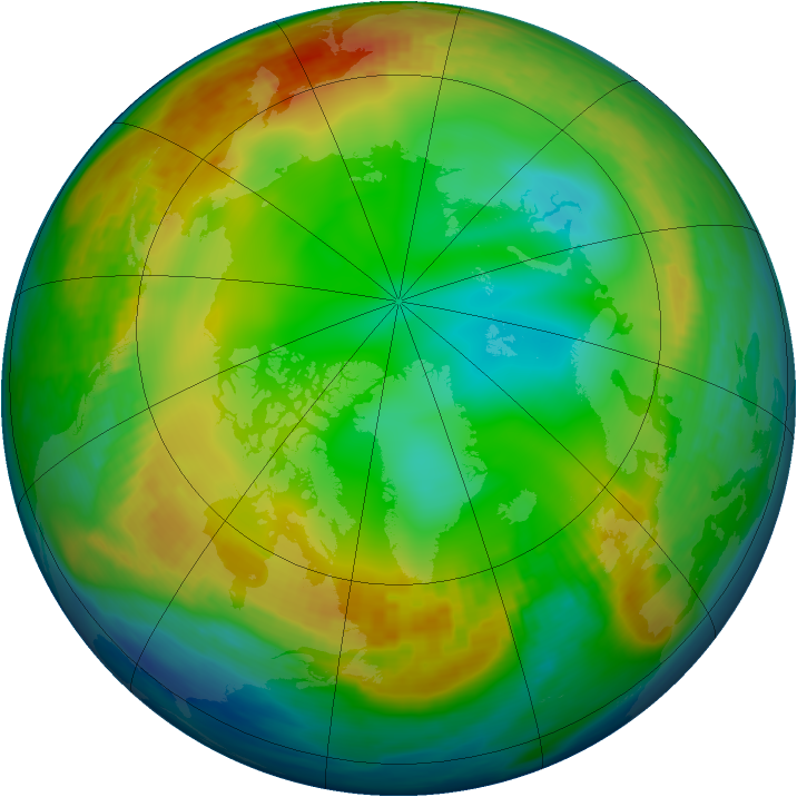 Arctic ozone map for 03 January 1990